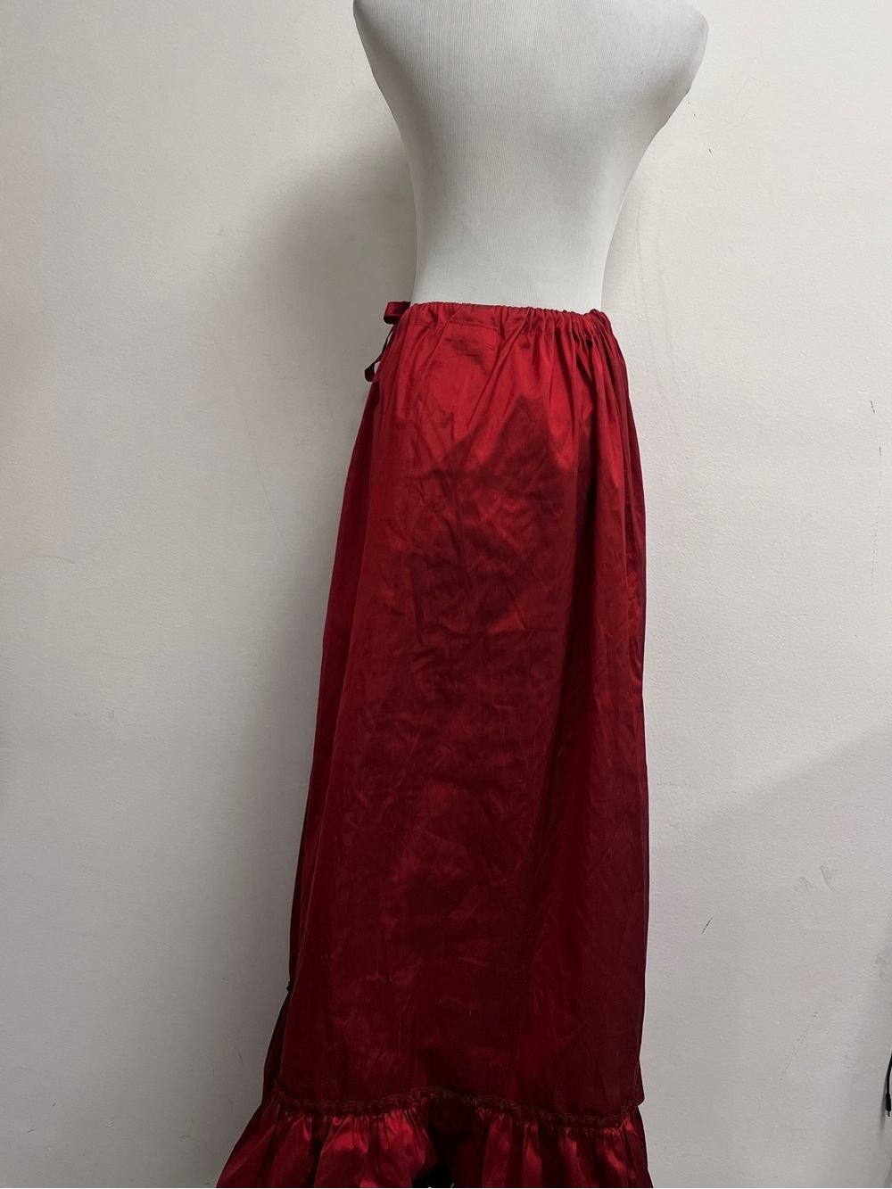 Calypso  Christiane Celle Red Silk Maxi Skirt Ruffled S 1 Vintage holiday